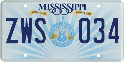 MS license plate ZWS034