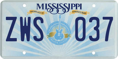 MS license plate ZWS037