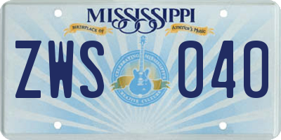 MS license plate ZWS040