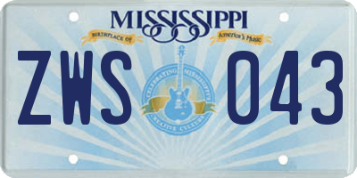 MS license plate ZWS043