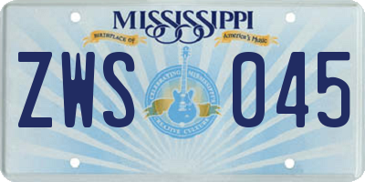 MS license plate ZWS045