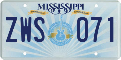 MS license plate ZWS071