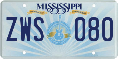 MS license plate ZWS080
