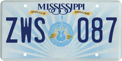 MS license plate ZWS087