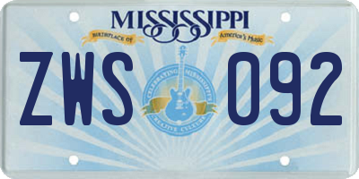 MS license plate ZWS092