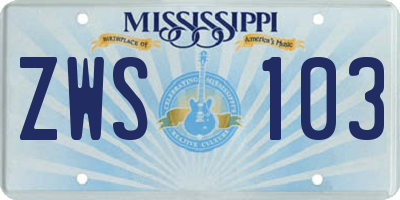 MS license plate ZWS103