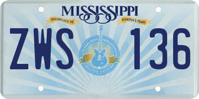 MS license plate ZWS136