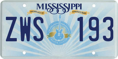 MS license plate ZWS193