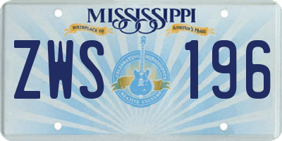 MS license plate ZWS196