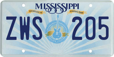 MS license plate ZWS205