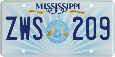 MS license plate ZWS209