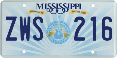 MS license plate ZWS216