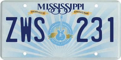 MS license plate ZWS231