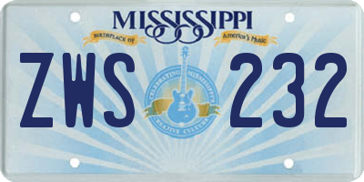 MS license plate ZWS232