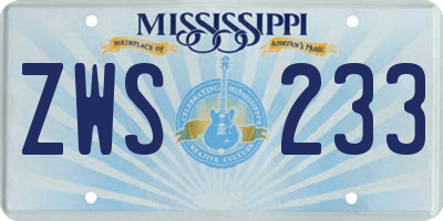 MS license plate ZWS233