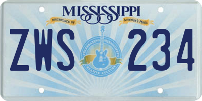 MS license plate ZWS234