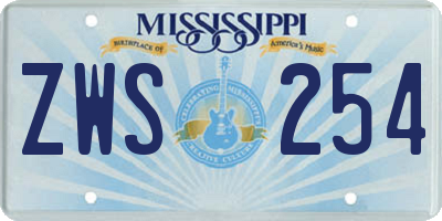 MS license plate ZWS254