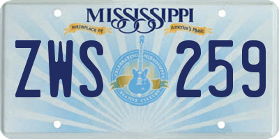 MS license plate ZWS259