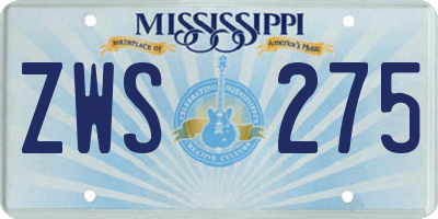 MS license plate ZWS275