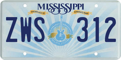 MS license plate ZWS312