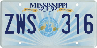 MS license plate ZWS316
