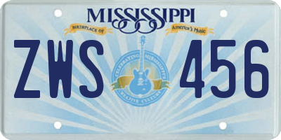 MS license plate ZWS456