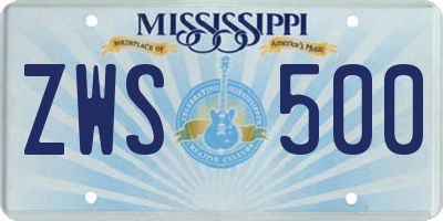 MS license plate ZWS500