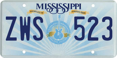 MS license plate ZWS523