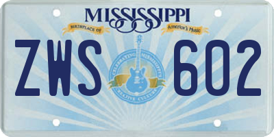 MS license plate ZWS602
