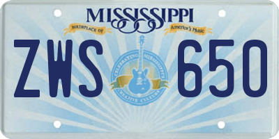 MS license plate ZWS650