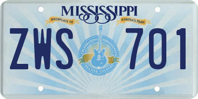 MS license plate ZWS701