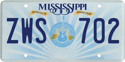 MS license plate ZWS702