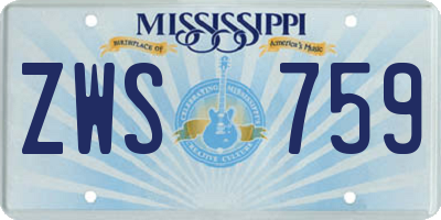 MS license plate ZWS759