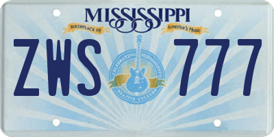 MS license plate ZWS777