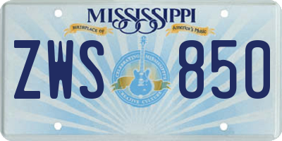 MS license plate ZWS850