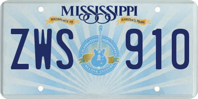 MS license plate ZWS910