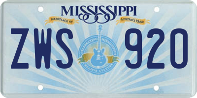 MS license plate ZWS920