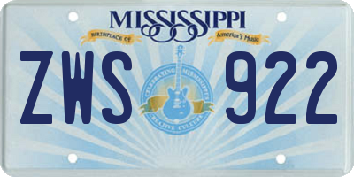 MS license plate ZWS922