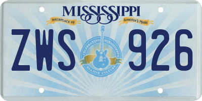 MS license plate ZWS926