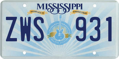 MS license plate ZWS931