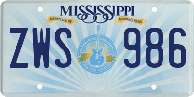 MS license plate ZWS986