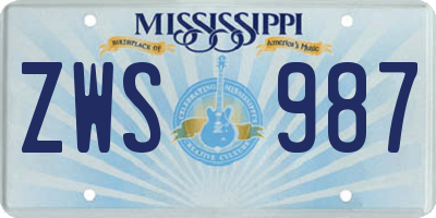 MS license plate ZWS987