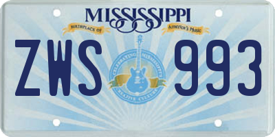 MS license plate ZWS993