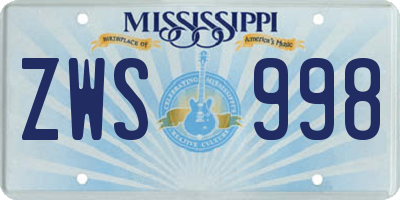 MS license plate ZWS998