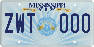 MS license plate ZWT000