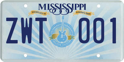 MS license plate ZWT001