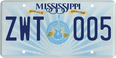 MS license plate ZWT005
