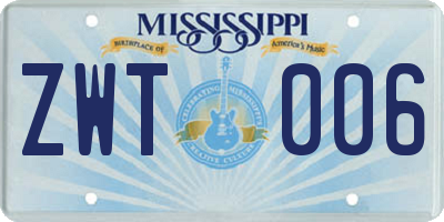 MS license plate ZWT006