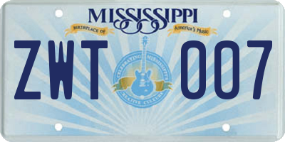MS license plate ZWT007