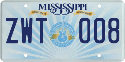 MS license plate ZWT008